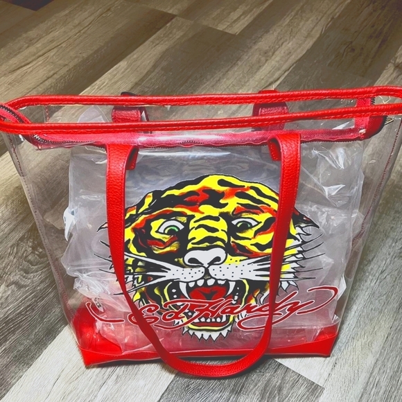 Ed Hardy Tiger PVC Tote Bag – Clear Red See-Through Y2K Statement Piece – NWT - Picture 5 of 7